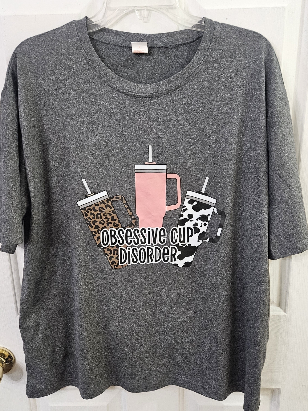 Obsessive Cup Disorder Plus T-Shirt 1X Women's Short Sleeve GraphicTee Grey NWOT